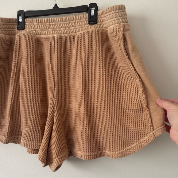 Aerie Waffle Knit Cotton Lounge Shorts Light Caramel Brown Extra Large XL - Picture 2 of 8